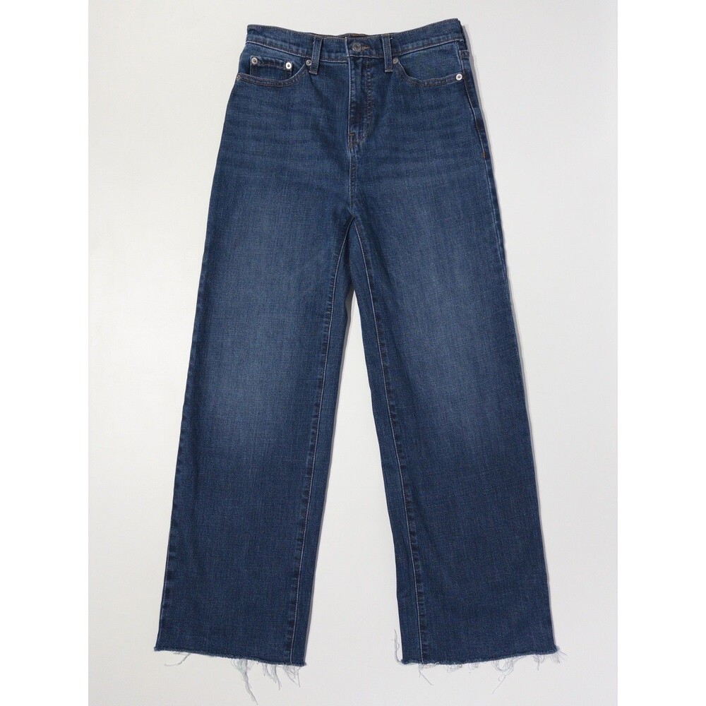 Banana Republic Ultra High Rise Wide Leg Jeans Raw Hem Dark Wash Women Size 4
